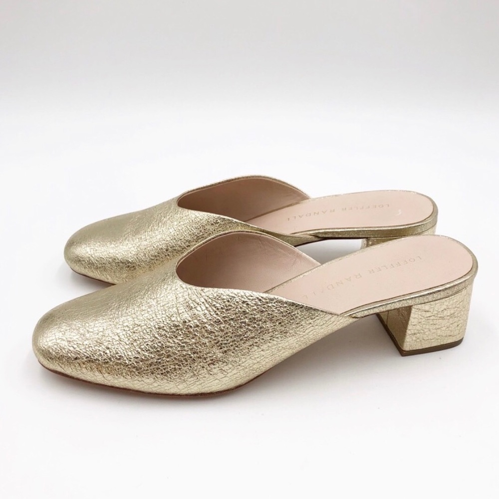 Loeffler Randall Size 6 Gold Mules with Block Heel